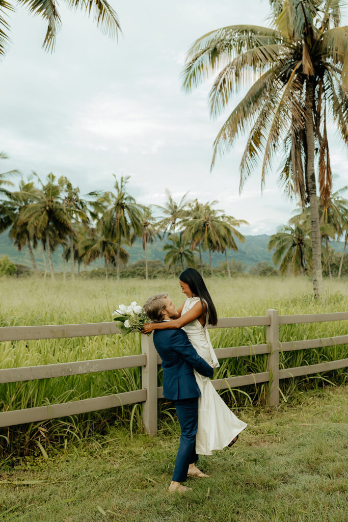 bride and groom dancing during their photoshoot