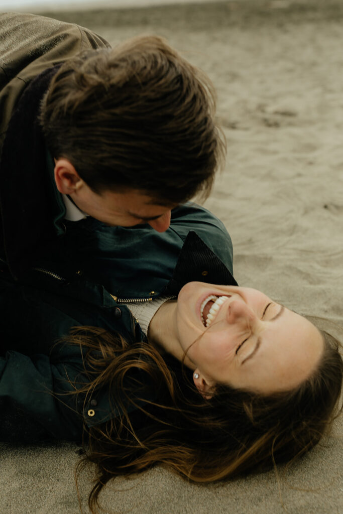 couple playing during their engagement session