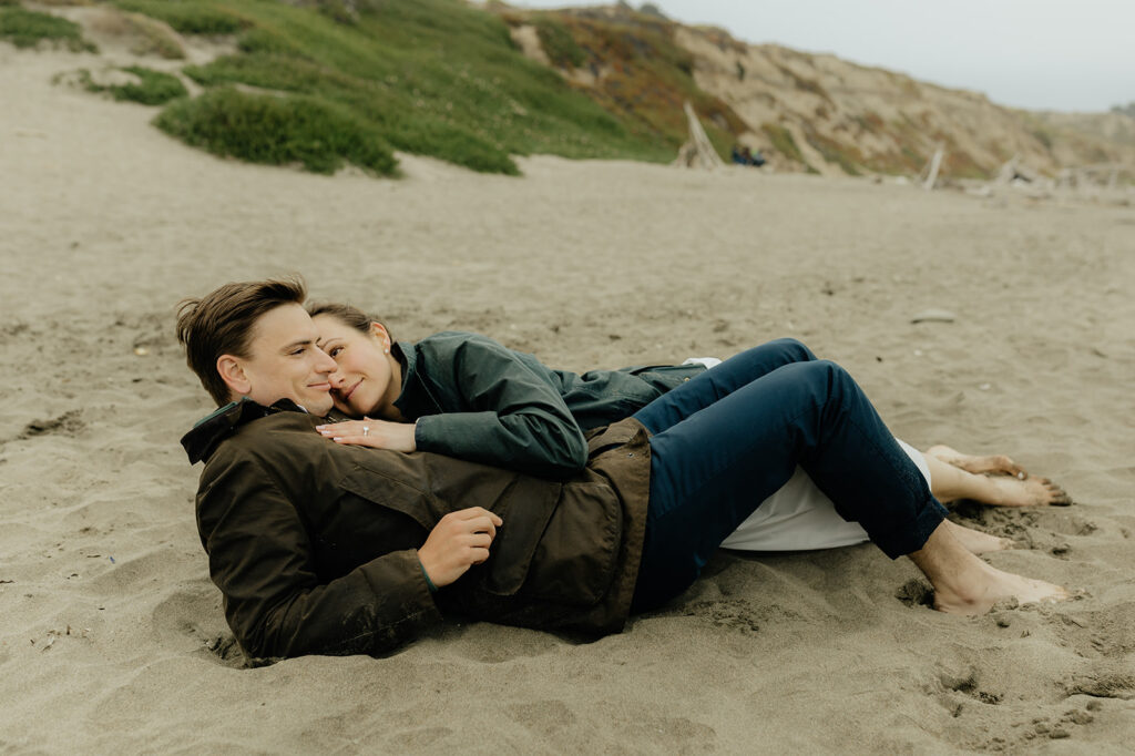 couple playing during their engagement session