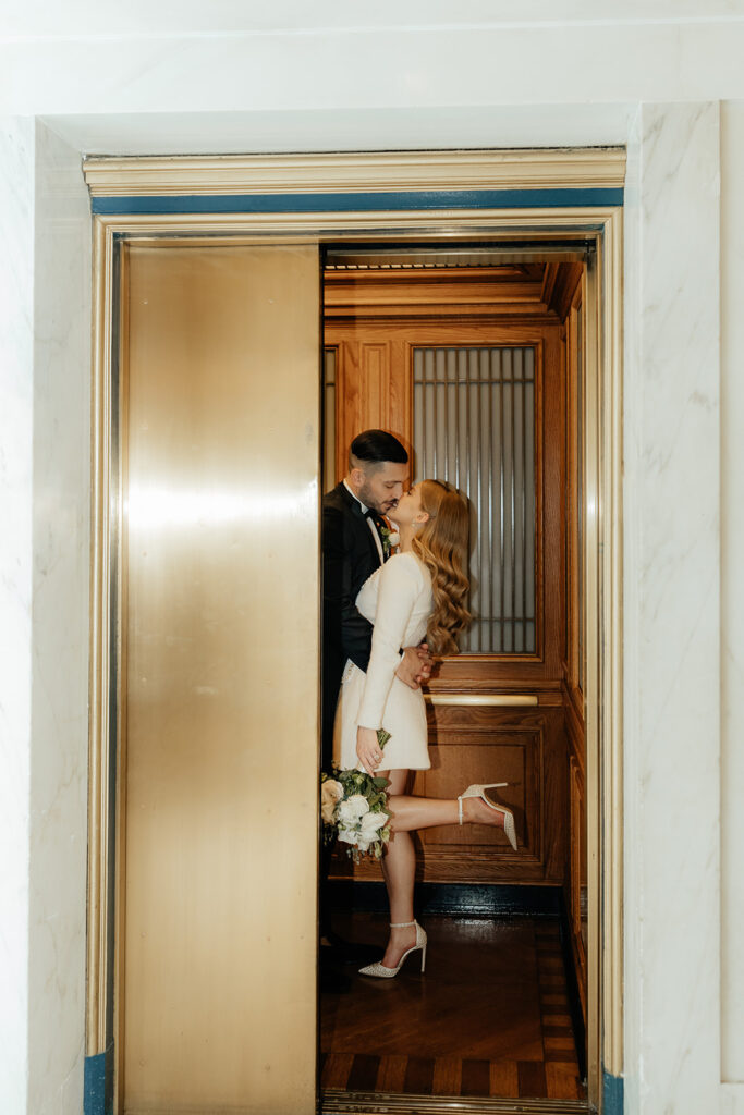 San Francisco City Hall Elopement couple in elevator