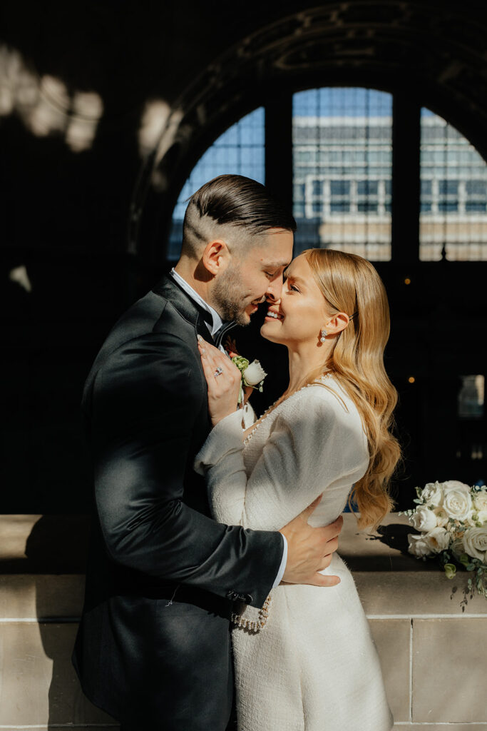 San Francisco City Hall Elopement couple in shadows top floor