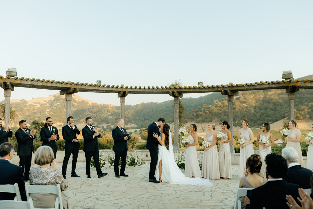 Clos LaChance Wedding ceremony first kiss