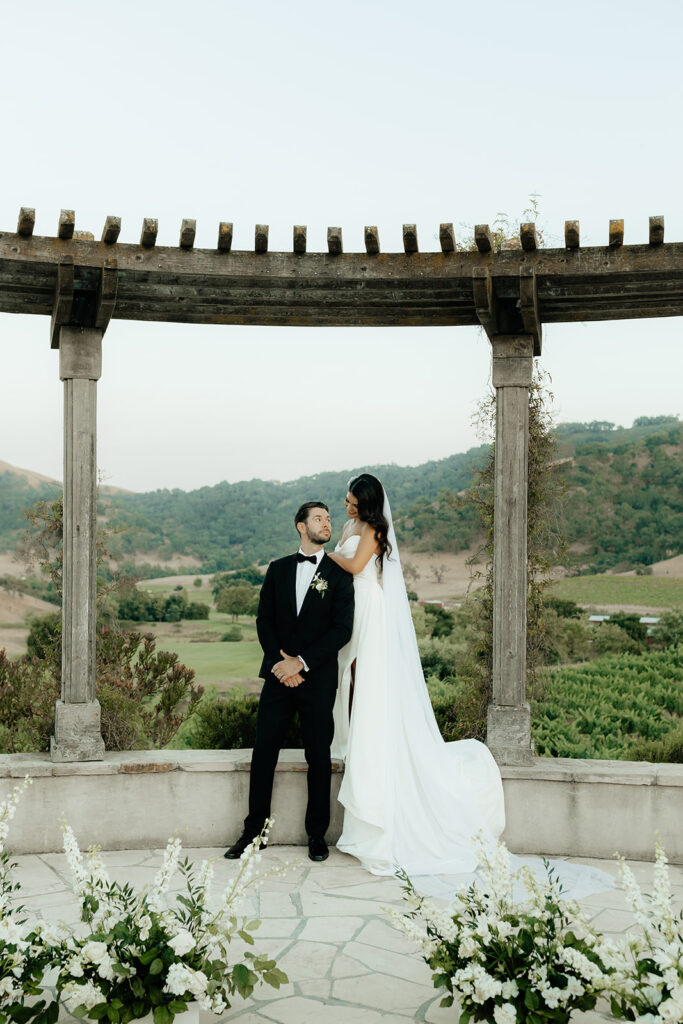 Clos LaChance Wedding - bride and groom in front of Italian vineyard