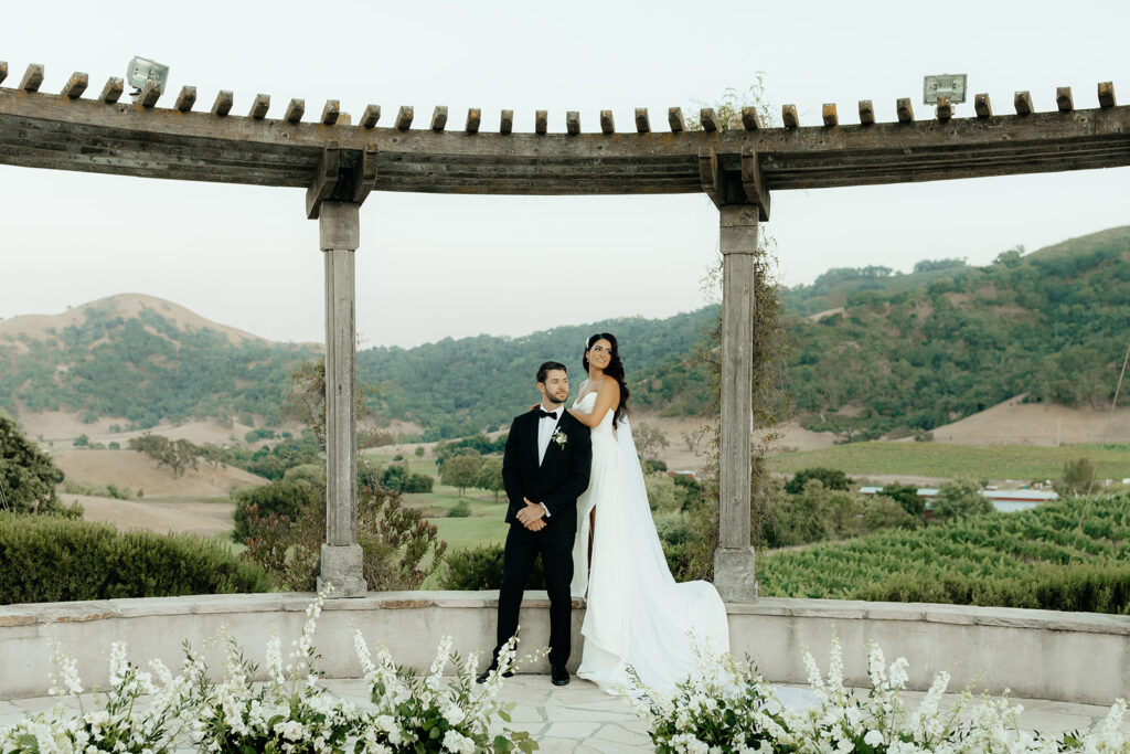 Clos LaChance Wedding - bride and groom in front of Italian vineyard