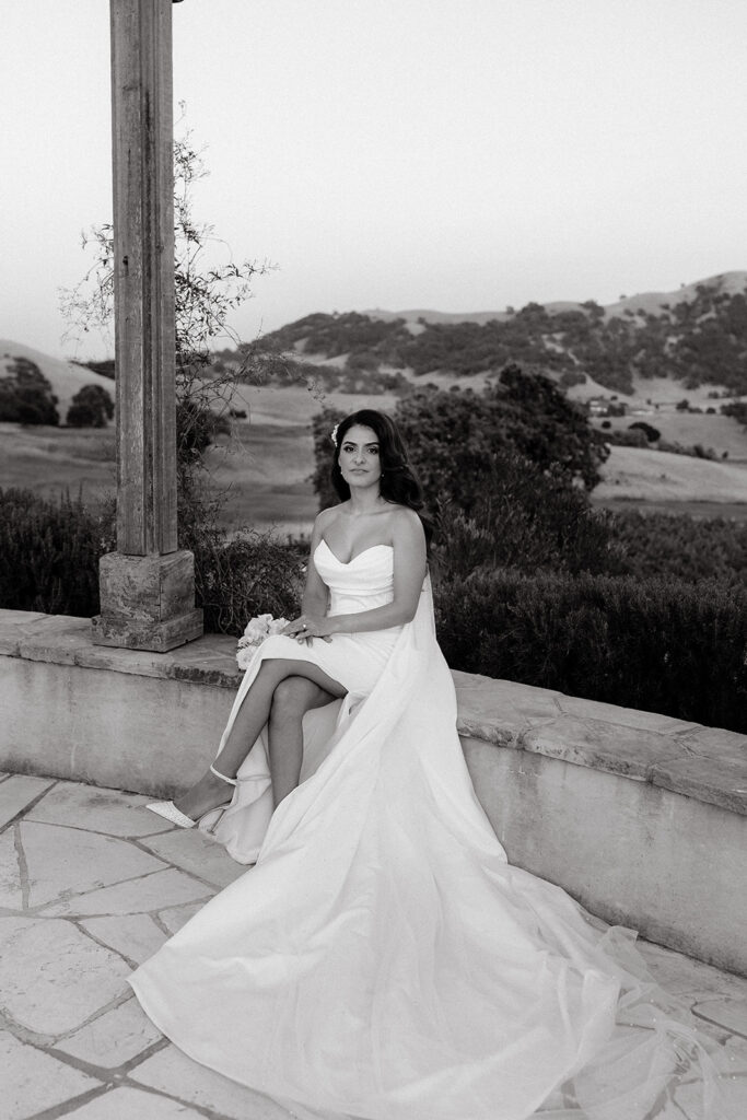 Clos LaChance Wedding - bride sitting black and white image