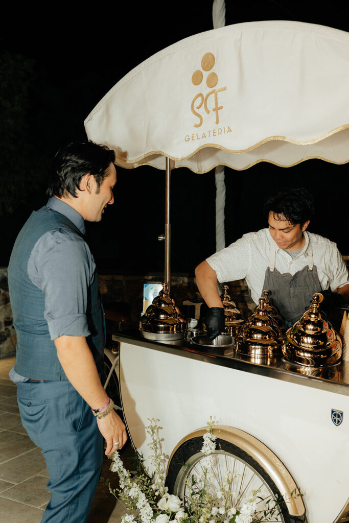 Clos LaChance Wedding gelato cart serving guest